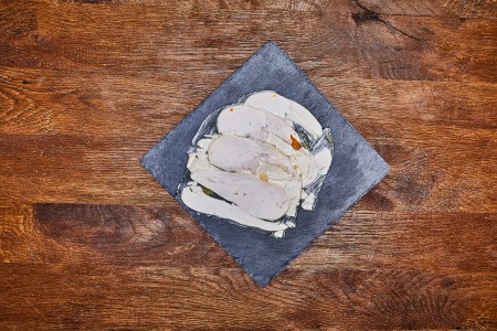 Hähnchen in Aspik / süssliche Sülze mit Speisegelatine vom Schwein